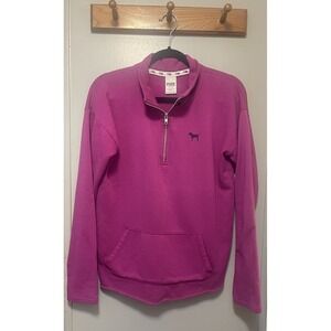 Victoria's Secret PINK Half Zip Sweatshirt Hot Pink Long Sleeve Size Medium NWT